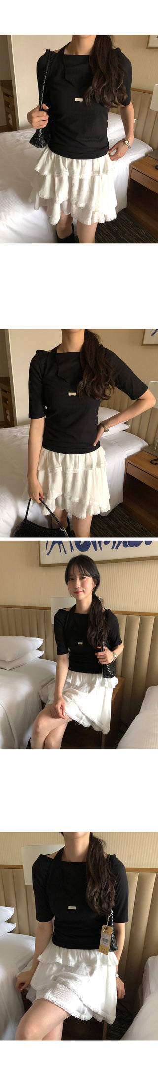 [3 colors] Ribbon Collar Wrap Blouse