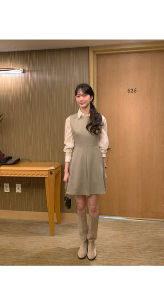 (2 colors) Crew neck mid-length dress