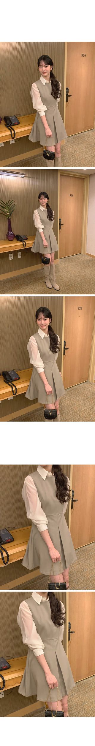 (2 colors) Crew neck mid-length dress