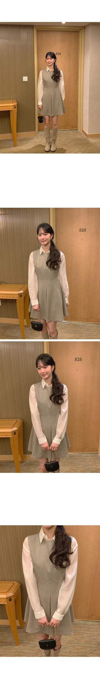 (2 colors) Crew neck mid-length dress