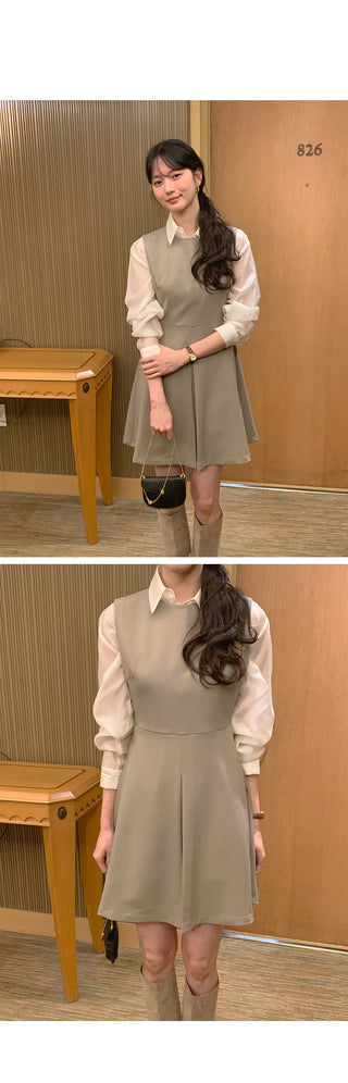 (2 colors) Crew neck mid-length dress