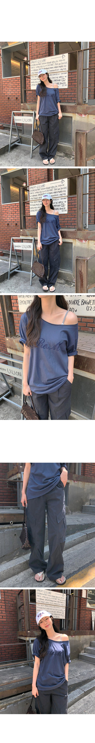 [2 colors] One-shoulder short-sleeve T-shirt