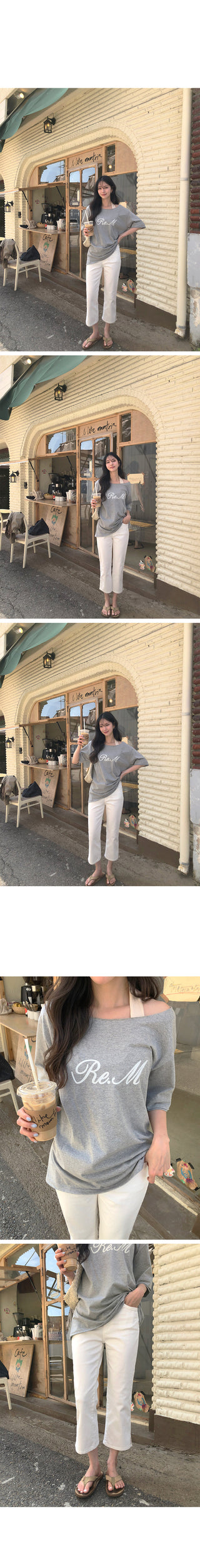[2 colors] One-shoulder short-sleeve T-shirt
