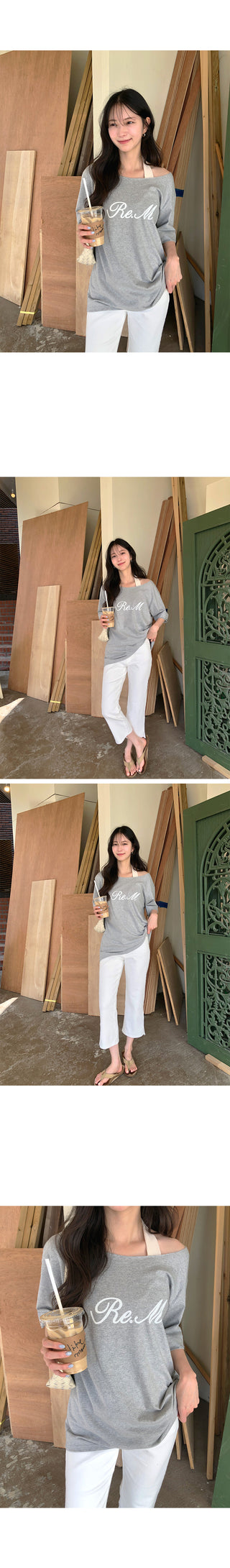 [2 colors] One-shoulder short-sleeve T-shirt