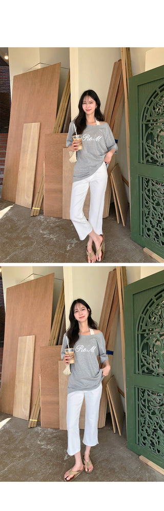 [2 colors] One-shoulder short-sleeve T-shirt