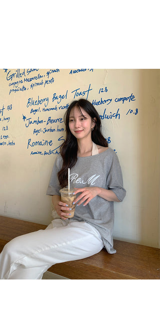 [2 colors] One-shoulder short-sleeve T-shirt