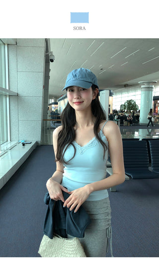 (4 colors) [Built-in cap] Lace sleeveless top