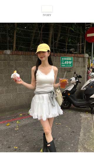 (4 colors) [Built-in cap] Lace sleeveless top