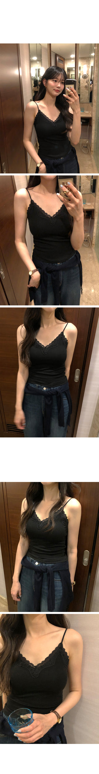 (4 colors) [Built-in cap] Lace sleeveless top