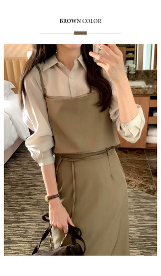 (2 colors) Strap Long Skirt