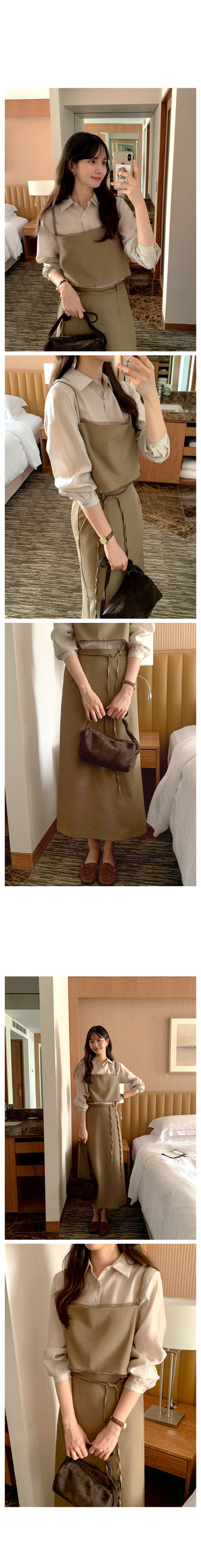 (2 colors) Strap Long Skirt