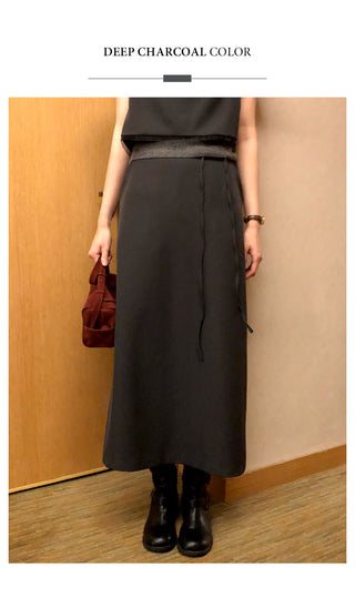(2 colors) Strap Long Skirt