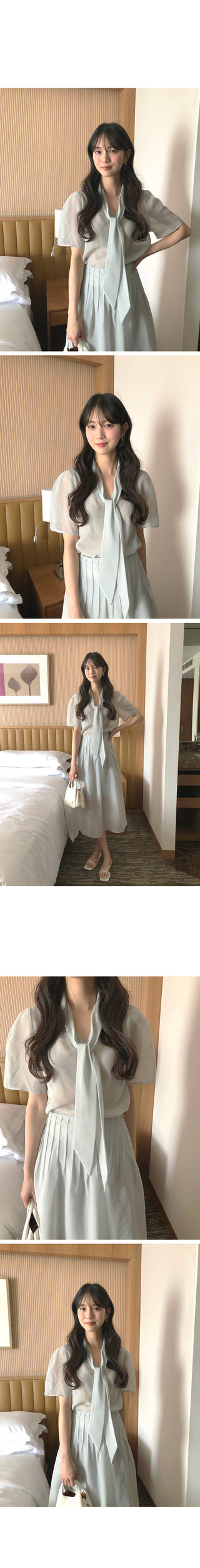 [2 colors] Tie blouse