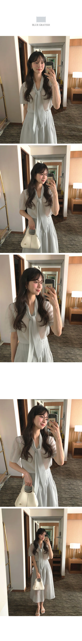 [2 colors] Tie blouse