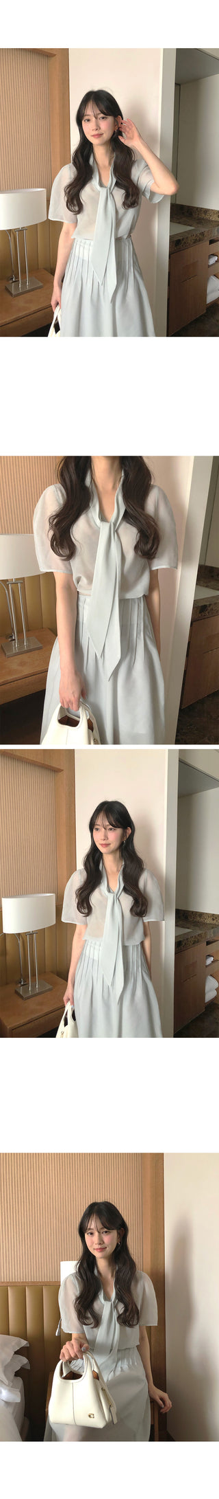 [2 colors] Tie blouse