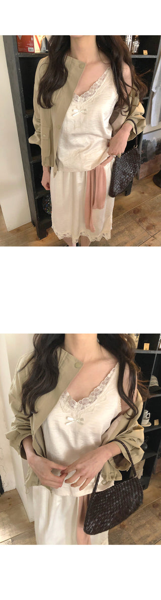 (2 colors) Lace satin skirt