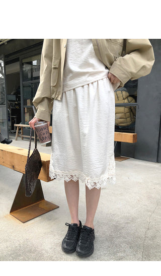 (2 colors) Lace satin skirt