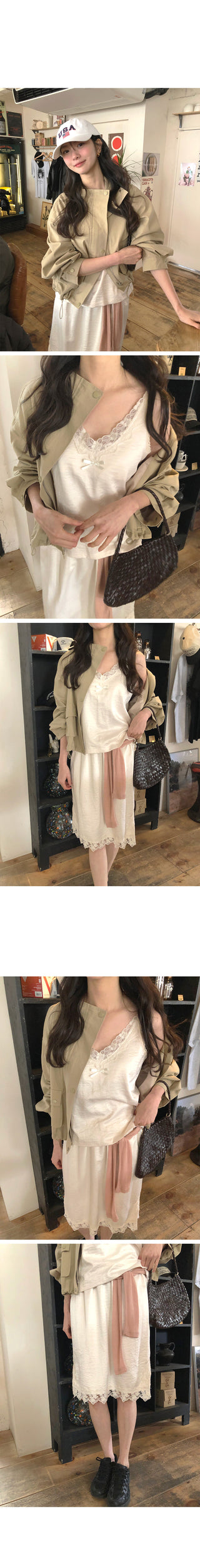 (2 colors) Lace satin top