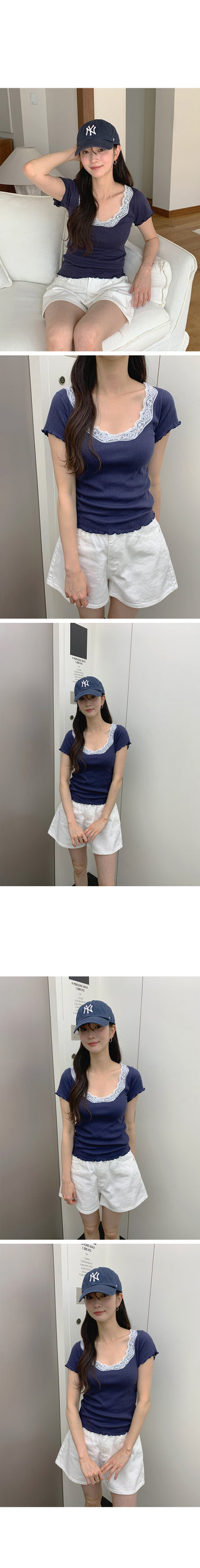 [3 colors] See-through V-neck waist string ruffle hem bustier sleeveless blouse
