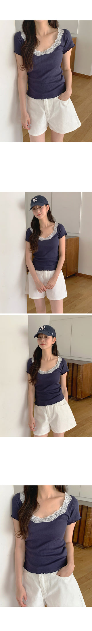 [3 colors] See-through V-neck waist string ruffle hem bustier sleeveless blouse