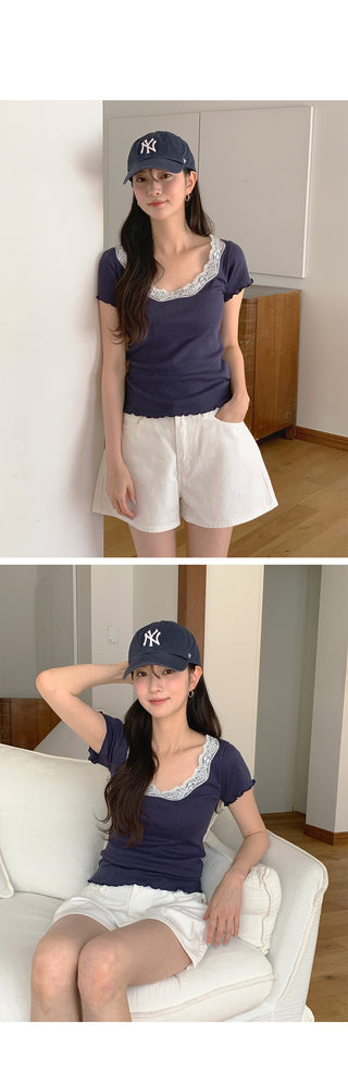 [3 colors] See-through V-neck waist string ruffle hem bustier sleeveless blouse