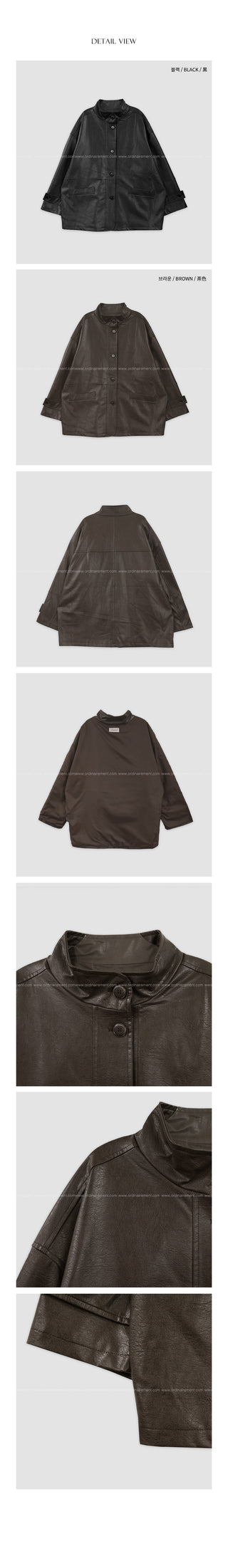 (2 colors) High-neck half leather jacket