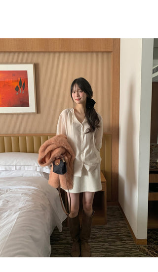 (3 colors) Bow tie blouse