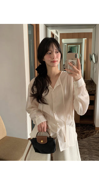 (3 colors) Bow tie blouse