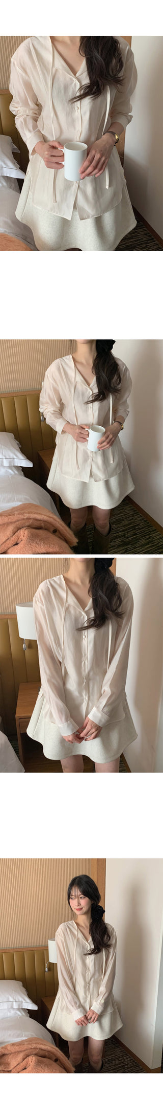 (3 colors) Bow tie blouse