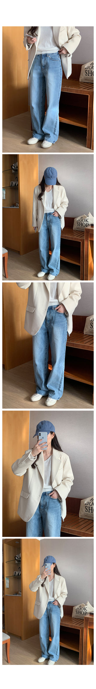 Washed wide denim pants