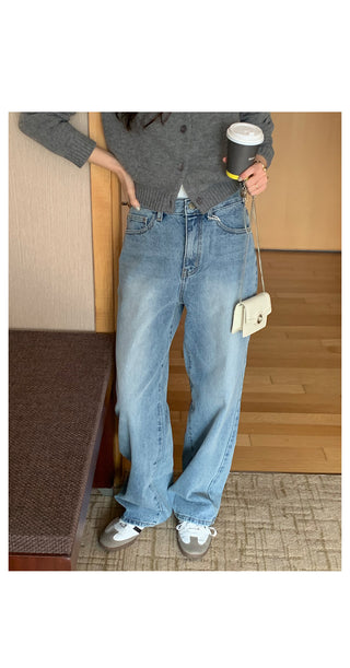 Washed wide denim pants