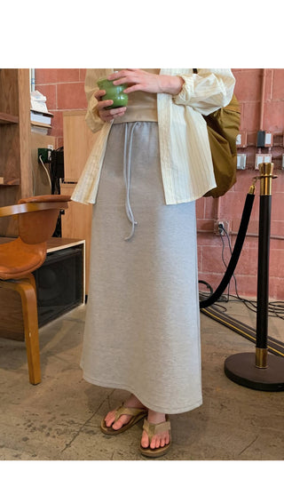 (2 colors) Elastic waist long skirt