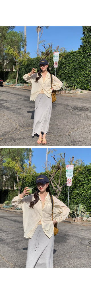 (2 colors) Elastic waist long skirt