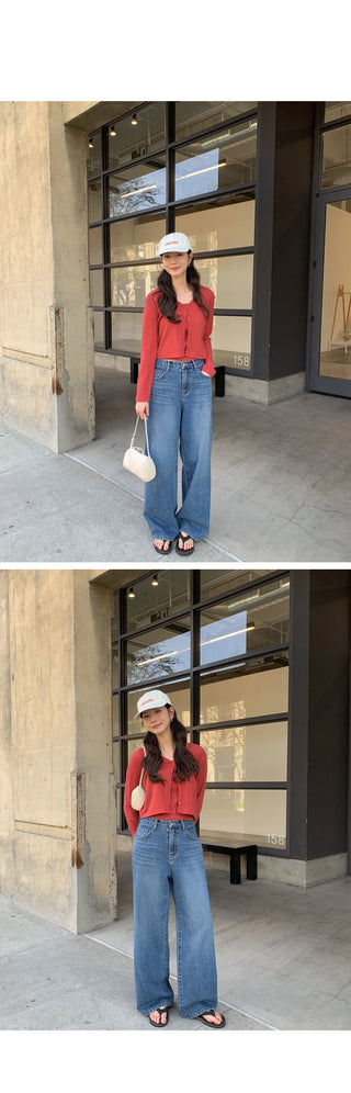 (2 colors) Wide Denim Pants
