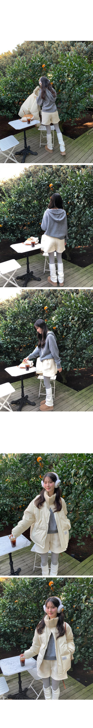 (set) (4 colors) Knit hooded half-zip up set