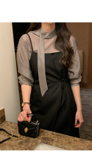 Basic 7/8 Sleeve Tie Blouse