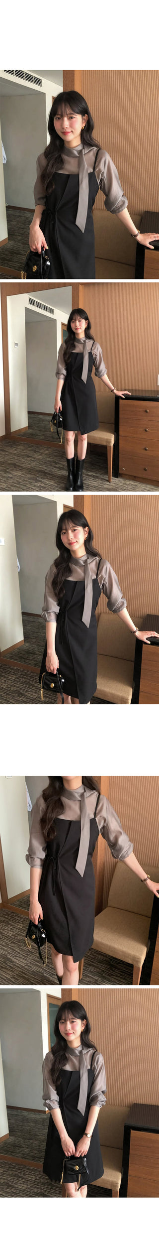 Basic 7/8 Sleeve Tie Blouse
