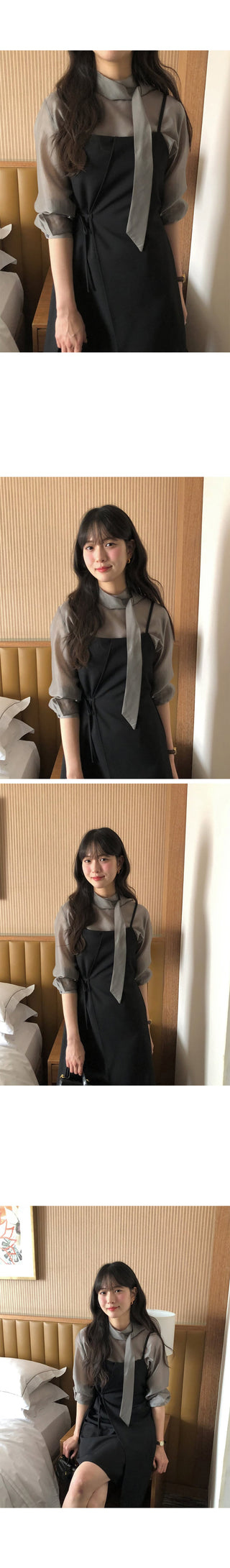Basic 7/8 Sleeve Tie Blouse