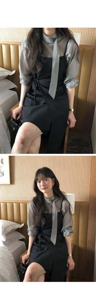 Basic 7/8 Sleeve Tie Blouse