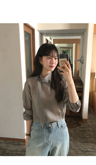 Basic 7/8 Sleeve Tie Blouse