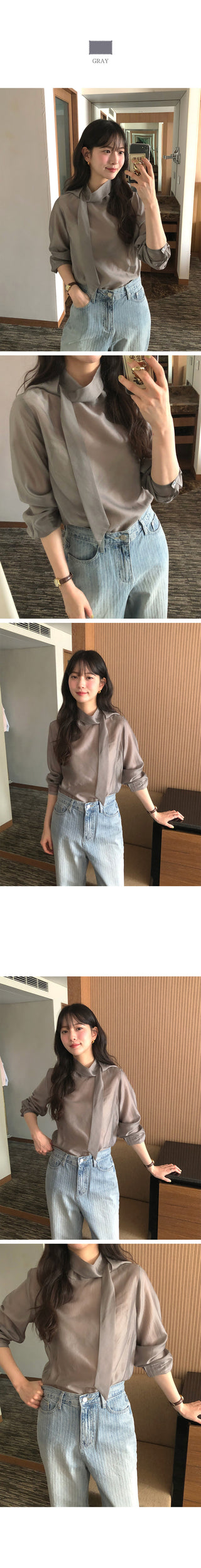 Basic 7/8 Sleeve Tie Blouse
