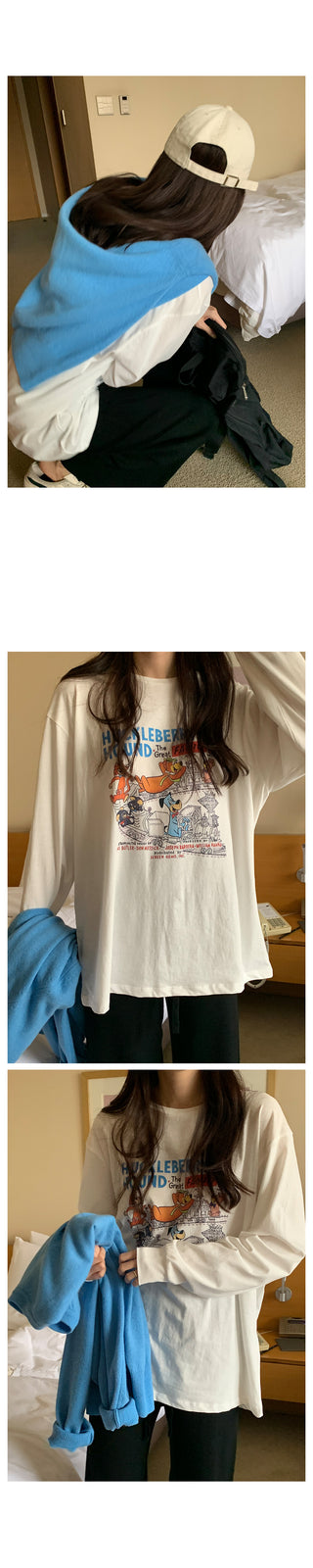 Loose-fit printed long-sleeve T-shirt (3 colors)