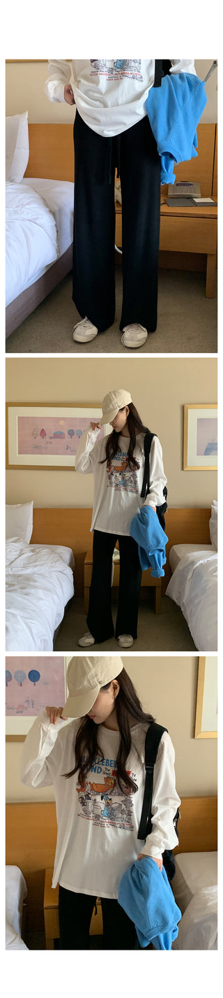 Loose-fit printed long-sleeve T-shirt (3 colors)
