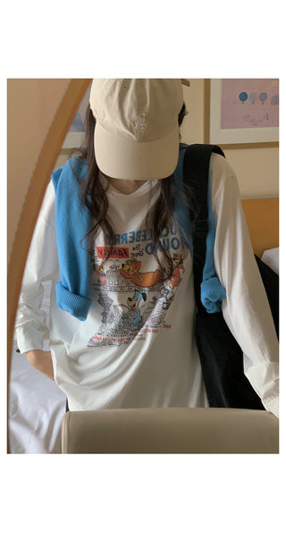 Loose-fit printed long-sleeve T-shirt (3 colors)