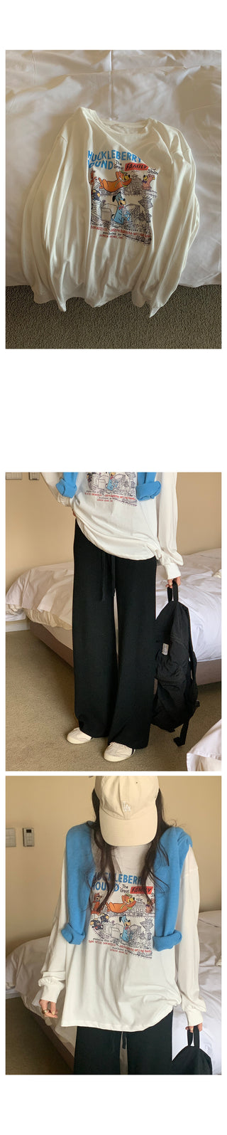 Loose-fit printed long-sleeve T-shirt (3 colors)