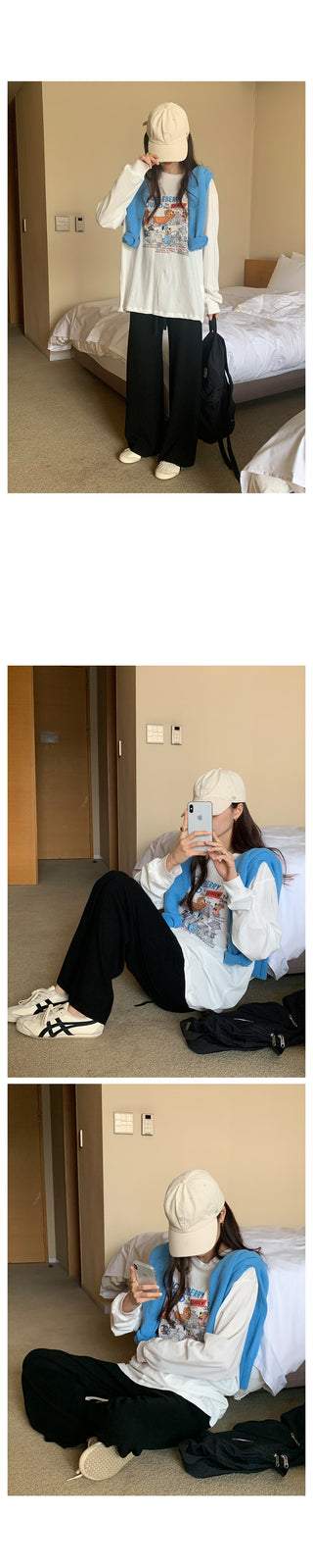 Loose-fit printed long-sleeve T-shirt (3 colors)