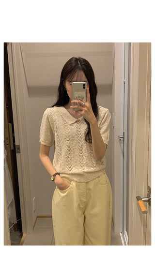 Jacquard color short-sleeved knit