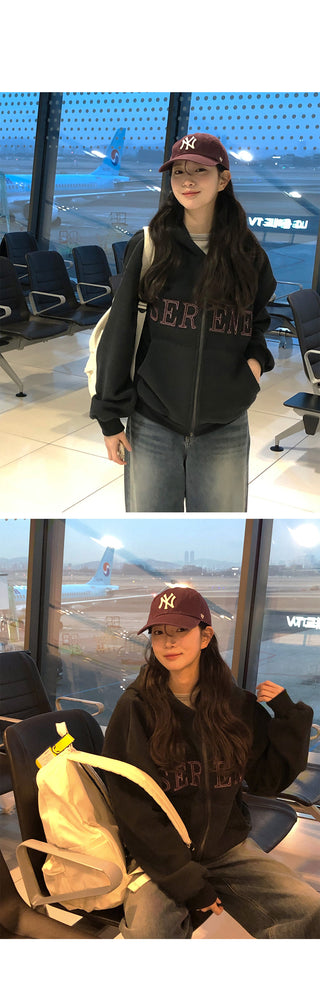 (2 colors) Fleece-lined hooded zip-up