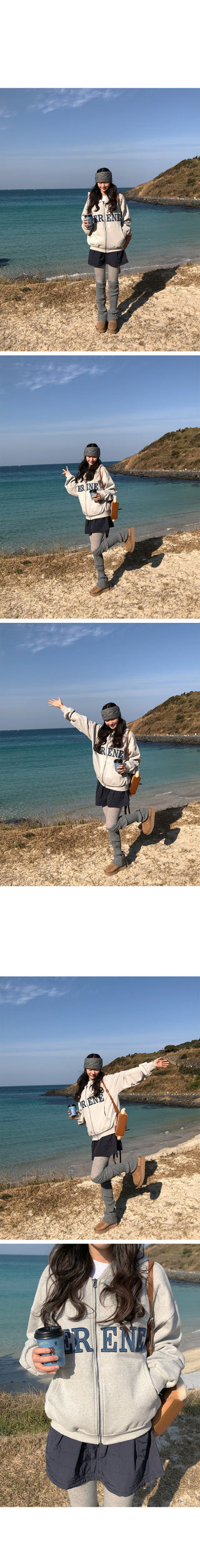 (2 colors) Fleece-lined hooded zip-up