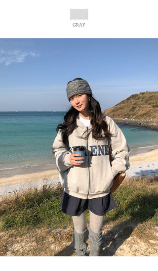 (2 colors) Fleece-lined hooded zip-up